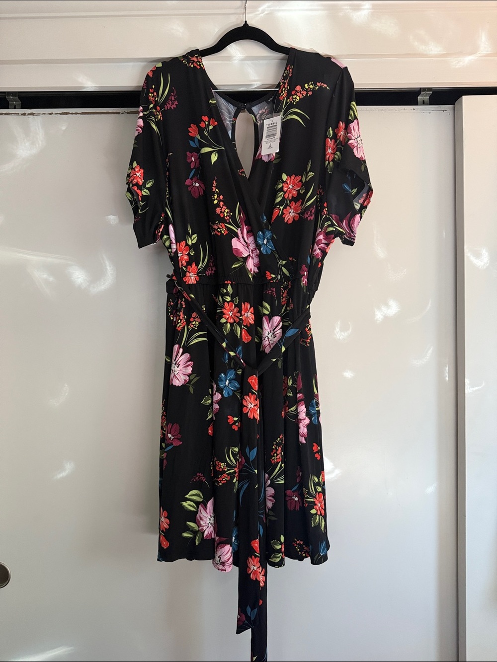 torrid Black Floral Midi Dress with Pink, Red & Blue Flowers (romper)